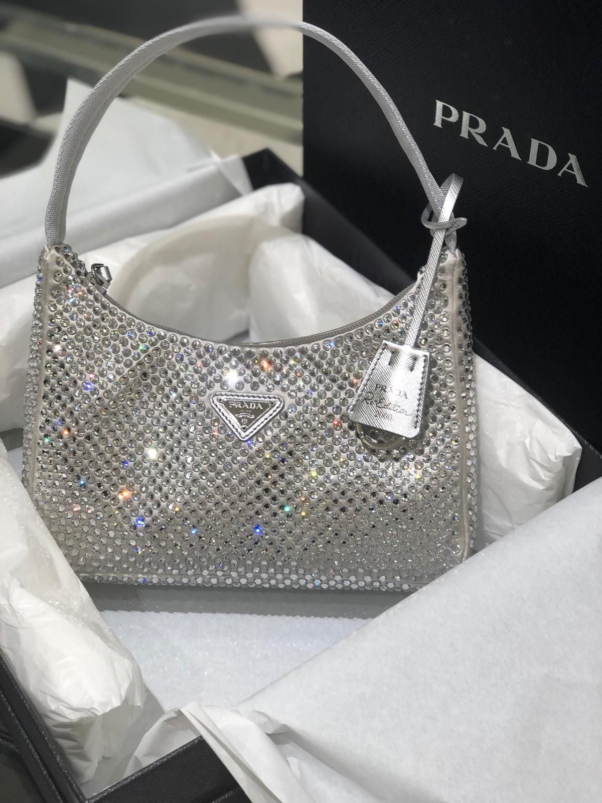 Silver Rhinestone Prada Bag